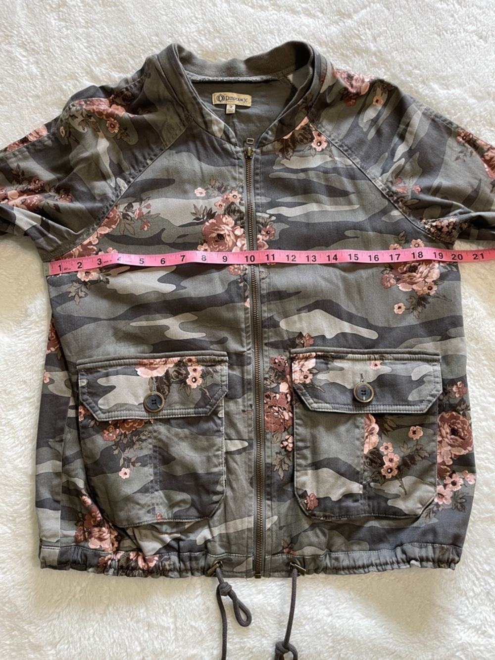 🎉LAST CHANCE 🎉Democracy Floral Camo Utility Jacket - Gray & Dusty Rose - Picture 11 of 15